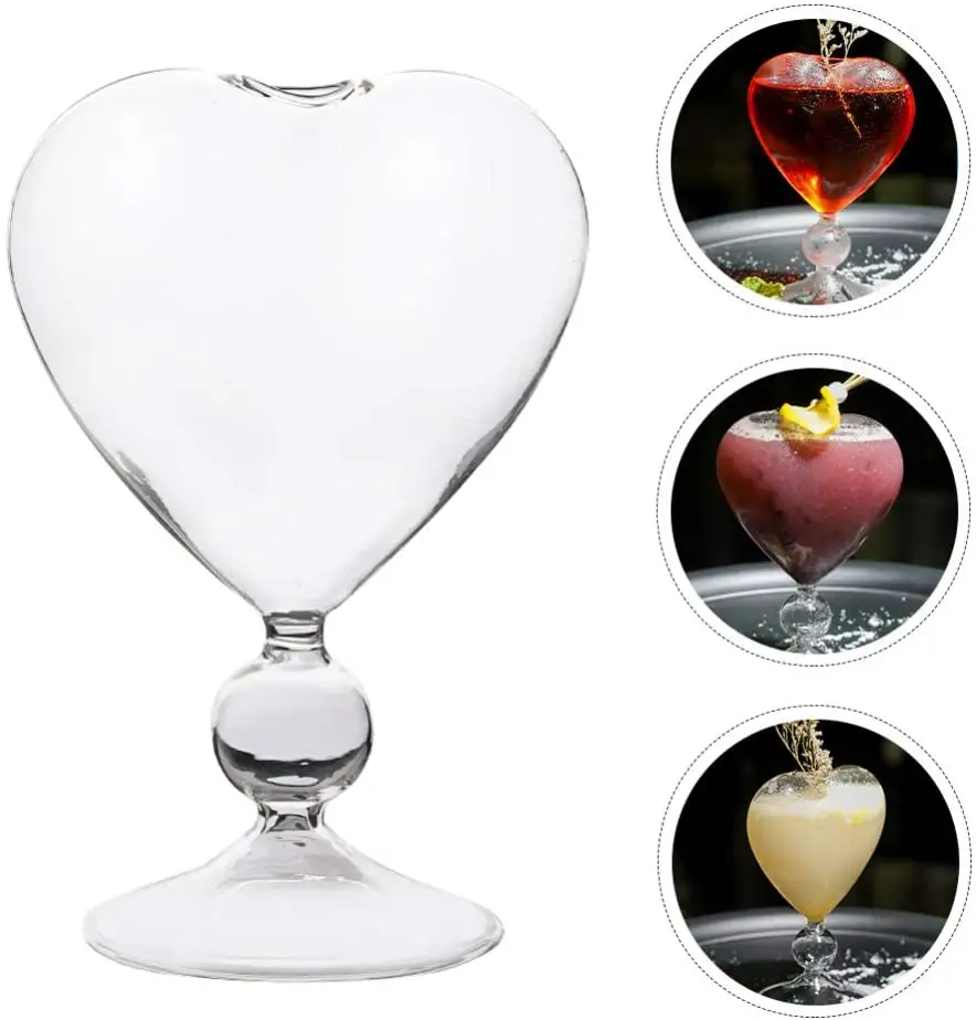 Top seller Creative Heart shaped cocktail glass cup borosilicate glassware unique wine martini glasses