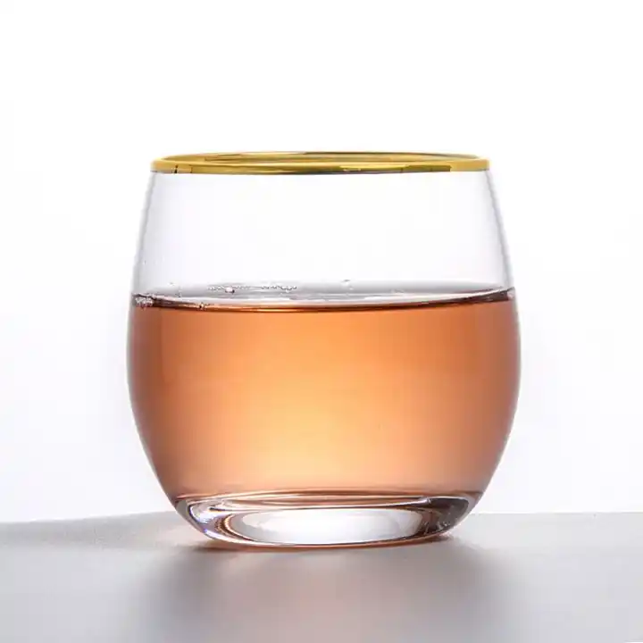 Wholesale Fancy Design Unbreakable Wine Whiskey Glass Cup with gold rim tea coffee mug