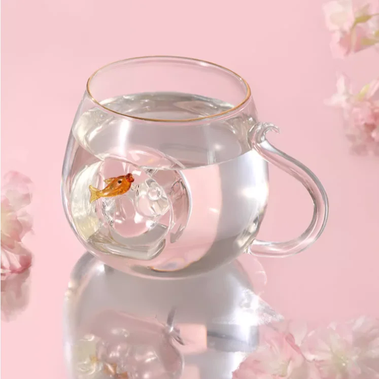 Cute pet cat couple glass water cup transparent office tea cup high quality wholesale