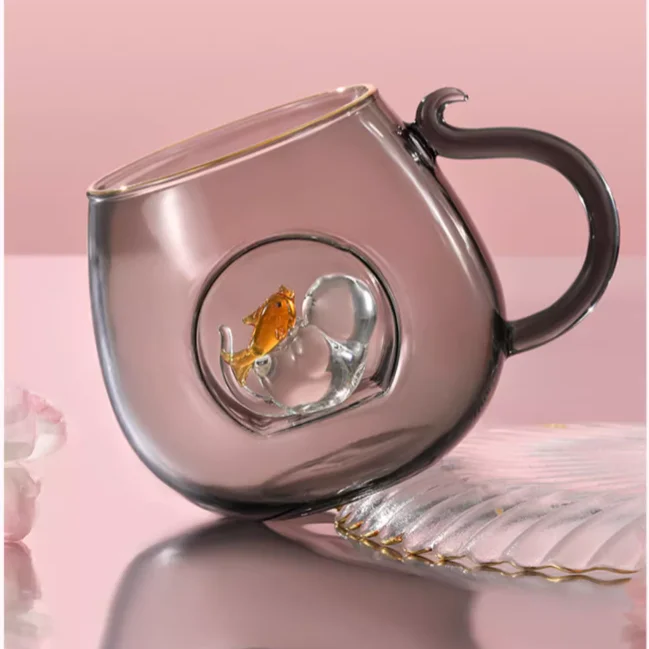 Cute pet cat couple glass water cup transparent office tea cup high quality wholesale