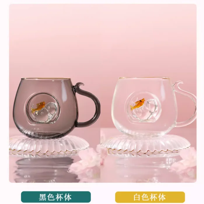 Cute pet cat couple glass water cup transparent office tea cup high quality wholesale