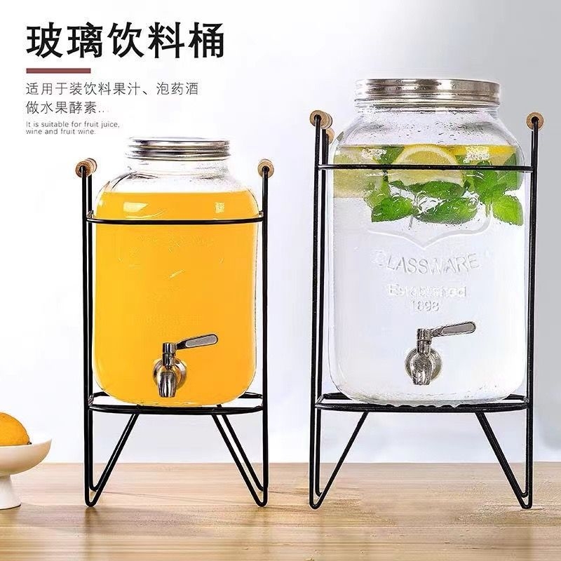 Cold drink Coke bucket with faucet, cold kettle, buffet juice bucket, glass beverage can, summer large-capacity enzyme bucket