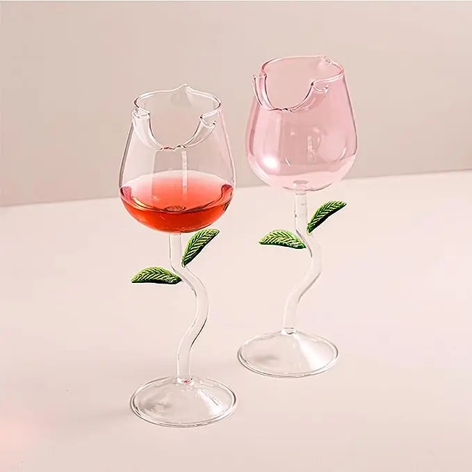 Flower Drinkware Crystal Champagne Flutes Classy Red Wine Glass Rose Cocktail Glass Wine Goblet Glasses