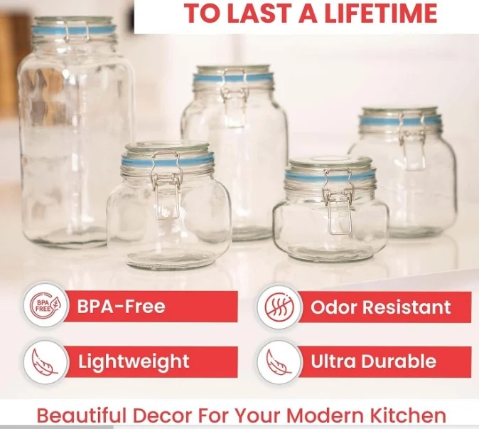 Airtight Glass Kitchen Canisters with Glass Lids Food Storage Jars, Organization, & Canning - Mason Jars Storage Containers