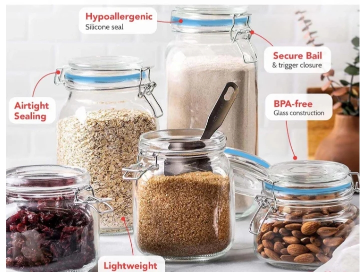 Airtight Glass Kitchen Canisters with Glass Lids Food Storage Jars, Organization, & Canning - Mason Jars Storage Containers