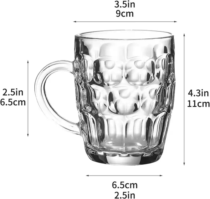 One Pint Dimpled Beer Mug Heavy British Pub Thick Glass with Handle Stein Cup for Beer Lover in Home Party