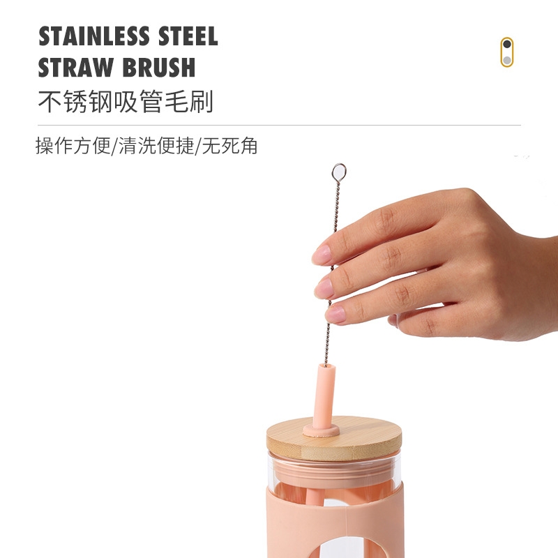 New Silicone Set Single -layer Glass Cup Outdoor Portable Large -capacity Film Cup Small Fresh Student Wooden Covering Straw Cup