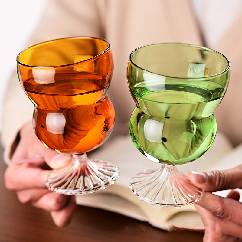 Colored glass wine glass juice milk coffee cup cute heat-resistant office small color goblet