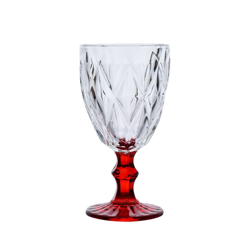 Color spray embossed transparent glass red wine cup, colorful goblet, diamond-shaped juice cup