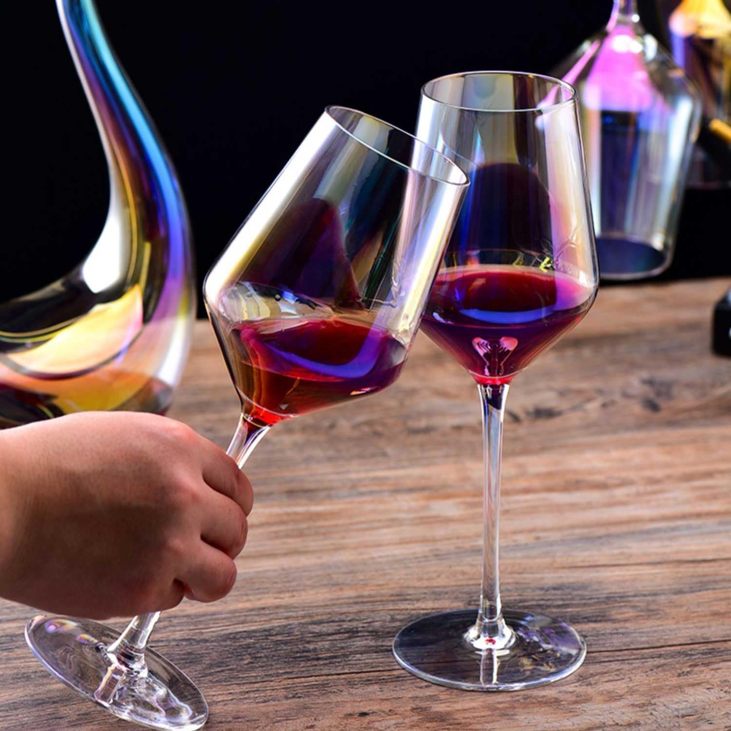 Handblown Wine Glasses 2-Piece Gift Set Rainbow Colors Best for Wine Tasting Christmas Anniversary Gifts