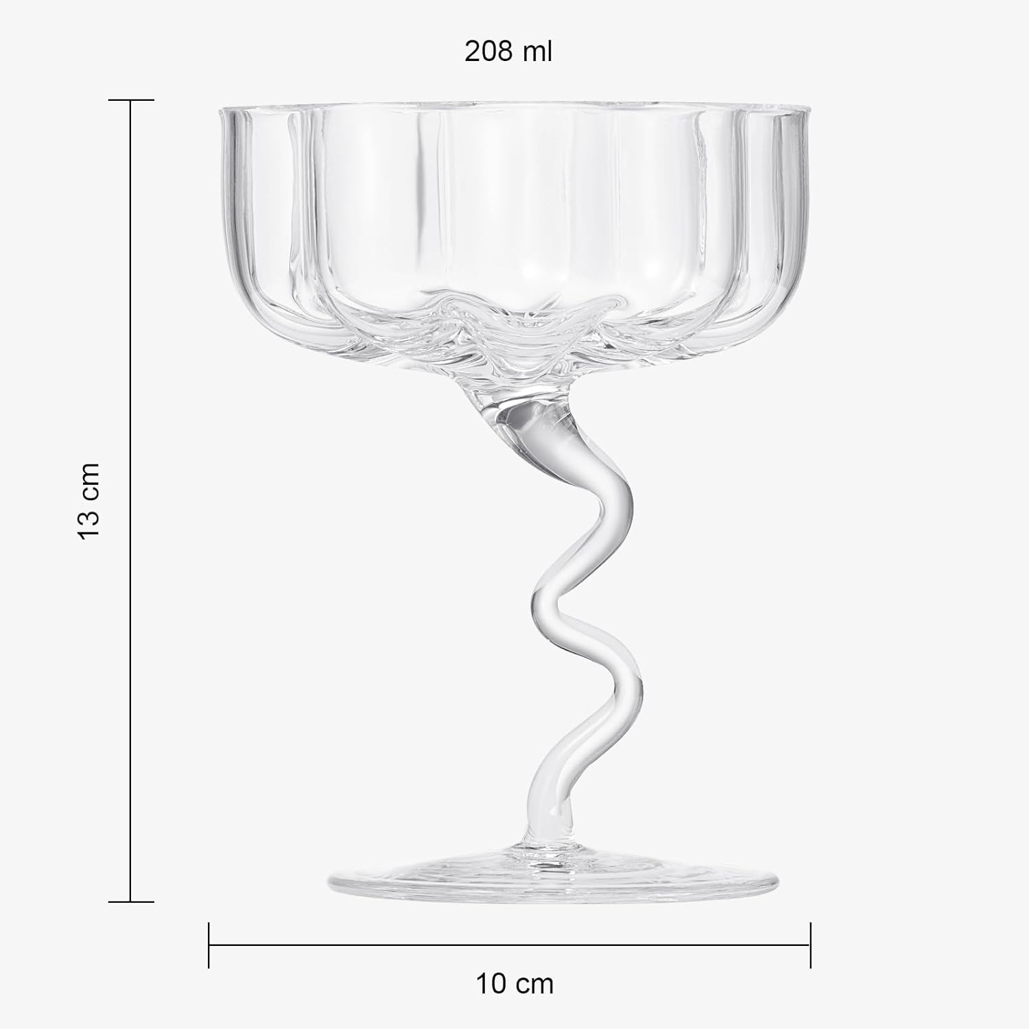 Colorful swinging spiral cocktail glass, flower-shaped glass, hand-blown unique vintage stemware