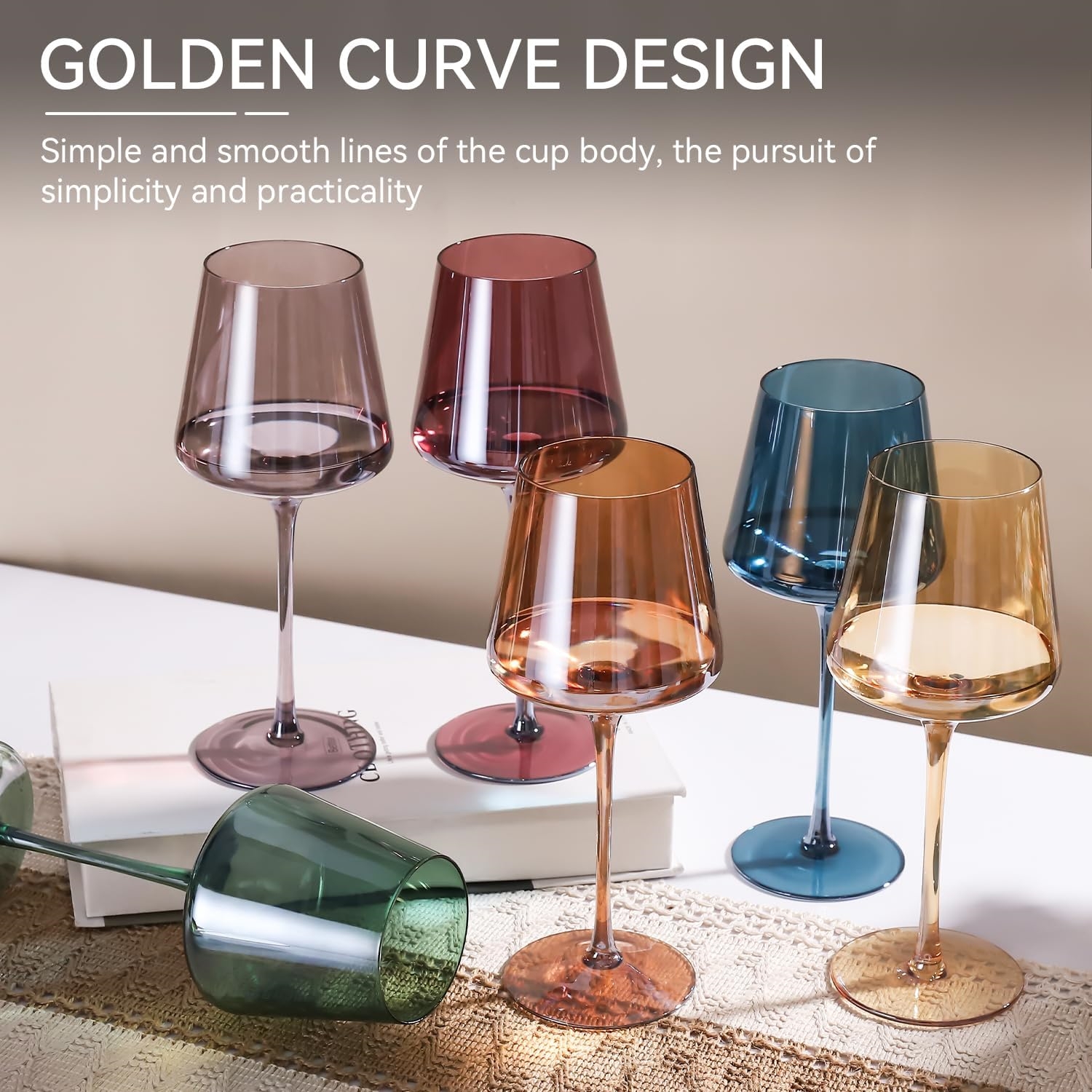 Colorful Wine Glass Set of 6 Unique multi-color wine glass set for wine lovers hand blown goblet