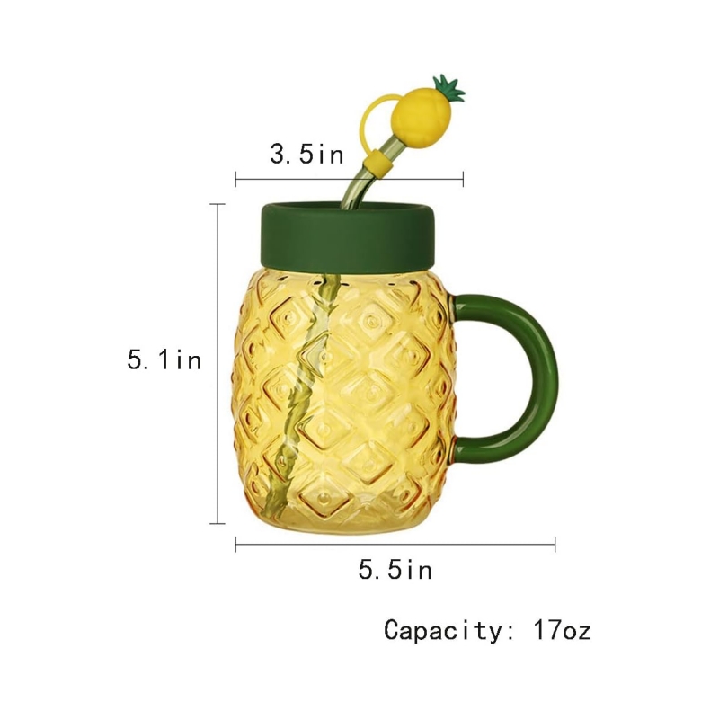 Factory wholesale Pineapple Shaped Glass Cup Tumbler with Lid and Straw