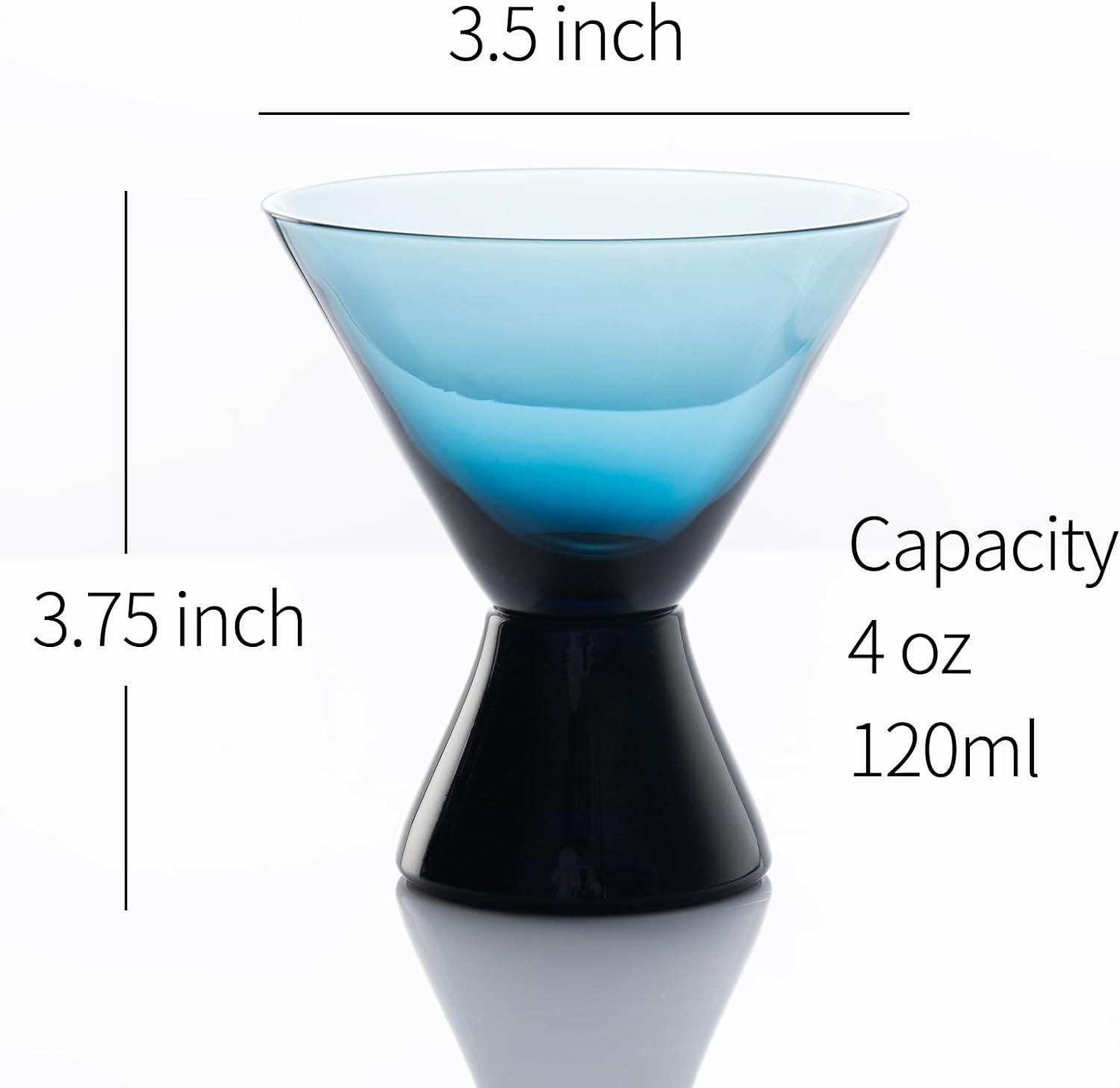 Handblown Colorful Stemless 4-Ounce Martini Glass Elegant Crystal Wine Glass Chrysanthemum Blue