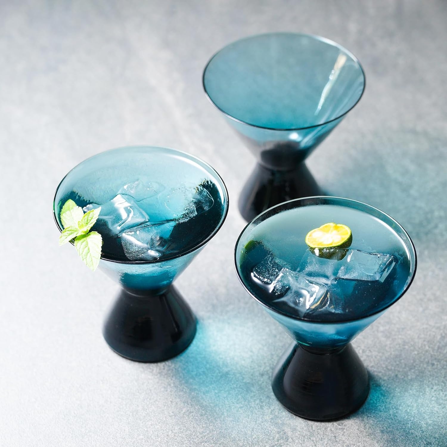 Handblown Colorful Stemless 4-Ounce Martini Glass Elegant Crystal Wine Glass Chrysanthemum Blue