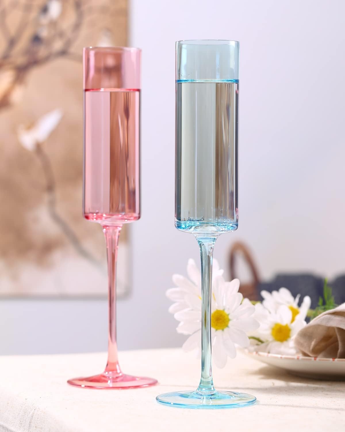 Square Champagne Flutes Multicolor Modern Colorful Champagne Flutes Lead-Free Premium Crystal Anniversary
