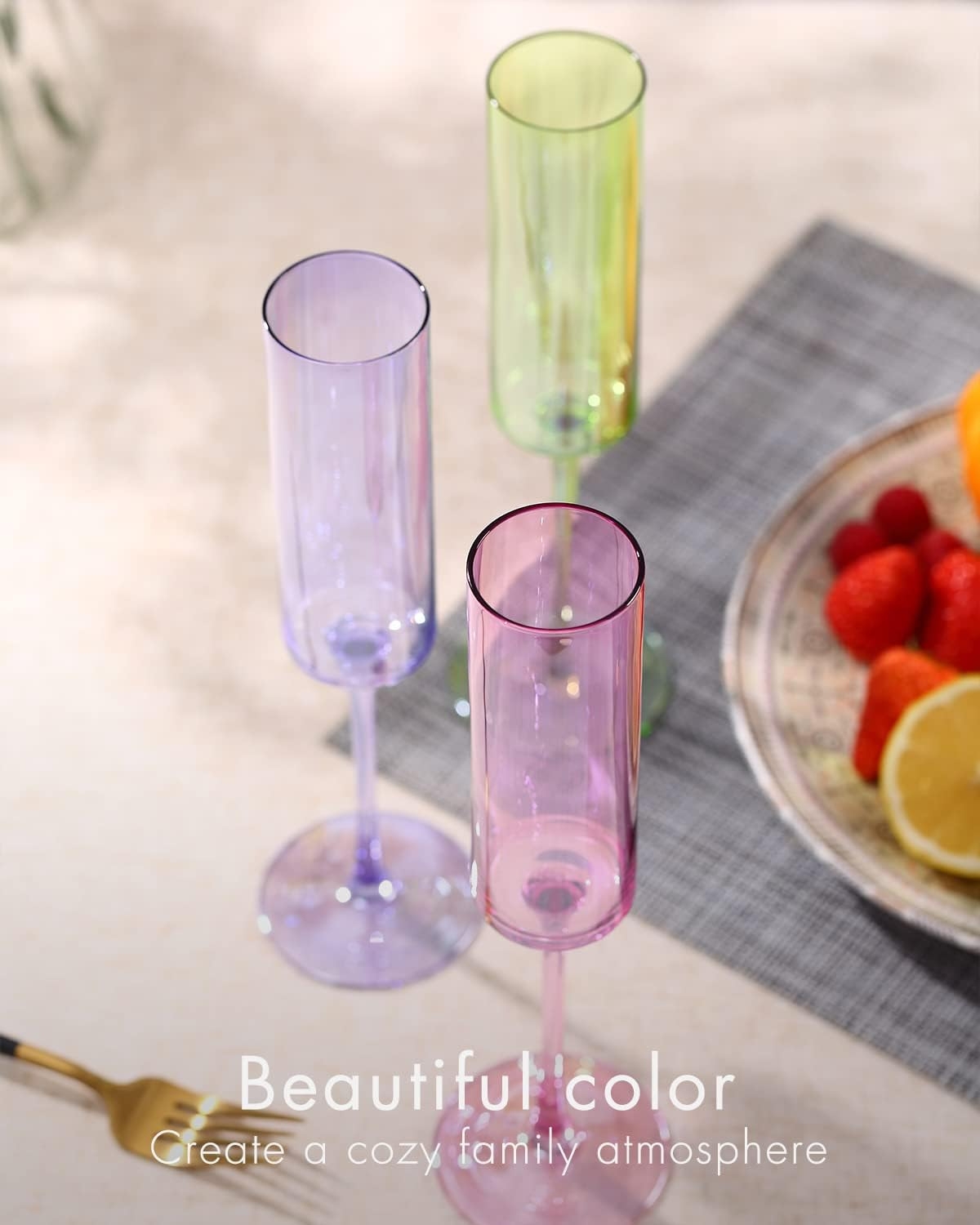 Square Champagne Flutes Multicolor Modern Colorful Champagne Flutes Lead-Free Premium Crystal Anniversary
