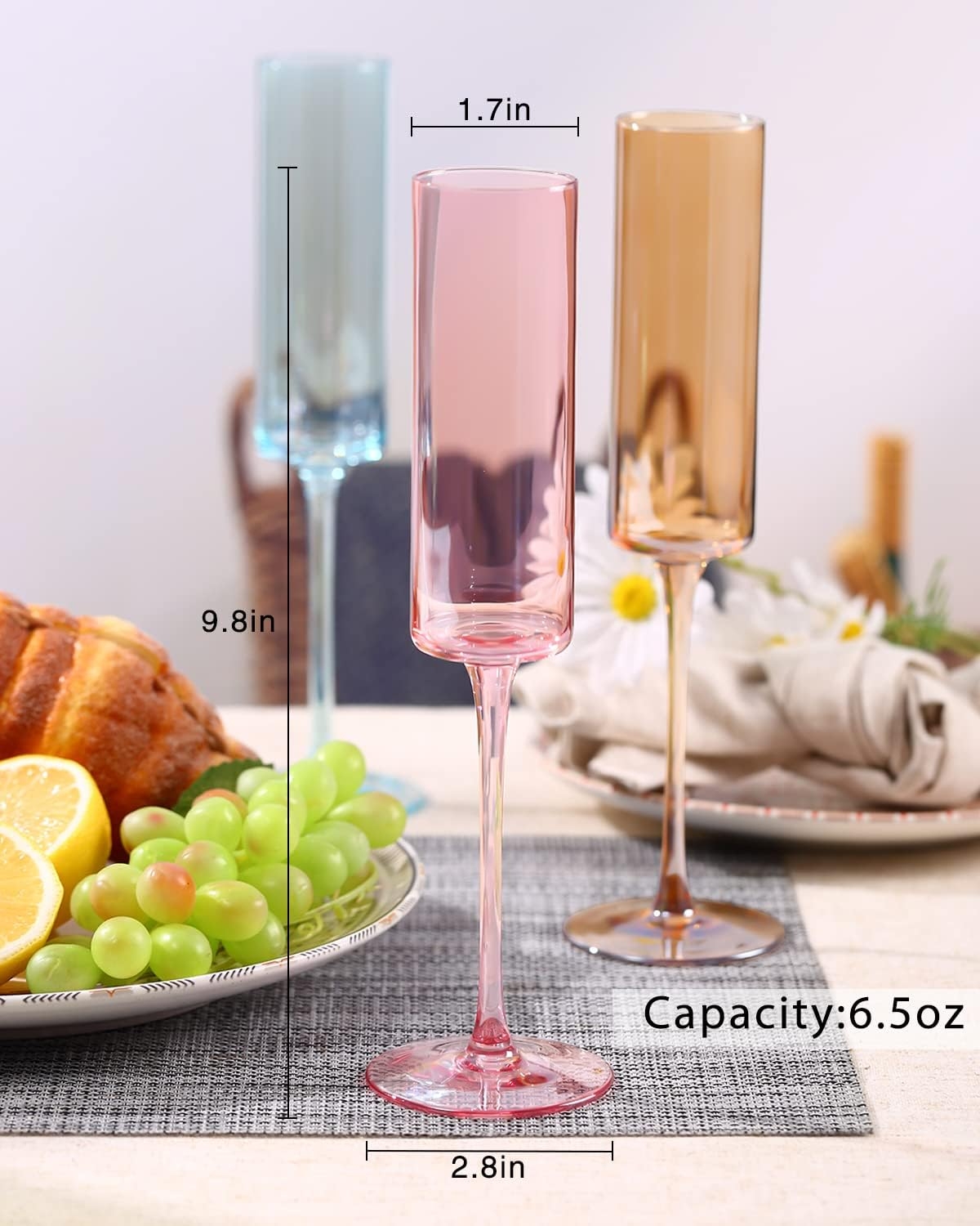 Square Champagne Flutes Multicolor Modern Colorful Champagne Flutes Lead-Free Premium Crystal Anniversary