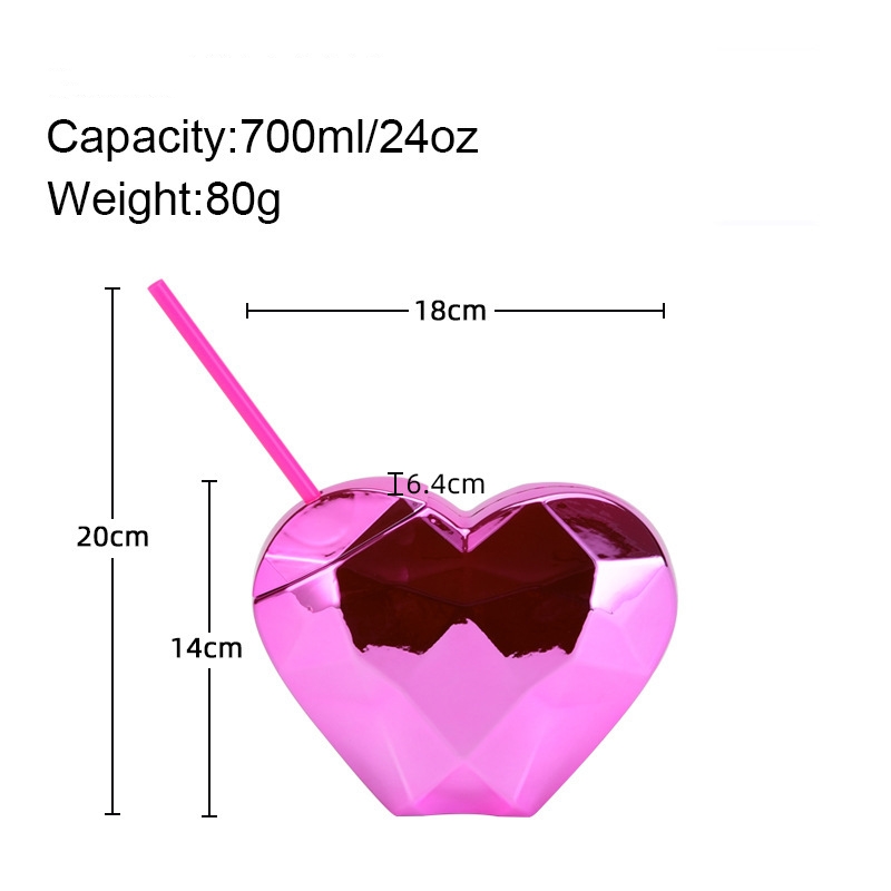 2024 cross-border European and American special-shaped glass water cup creative heart-shaped straw cup