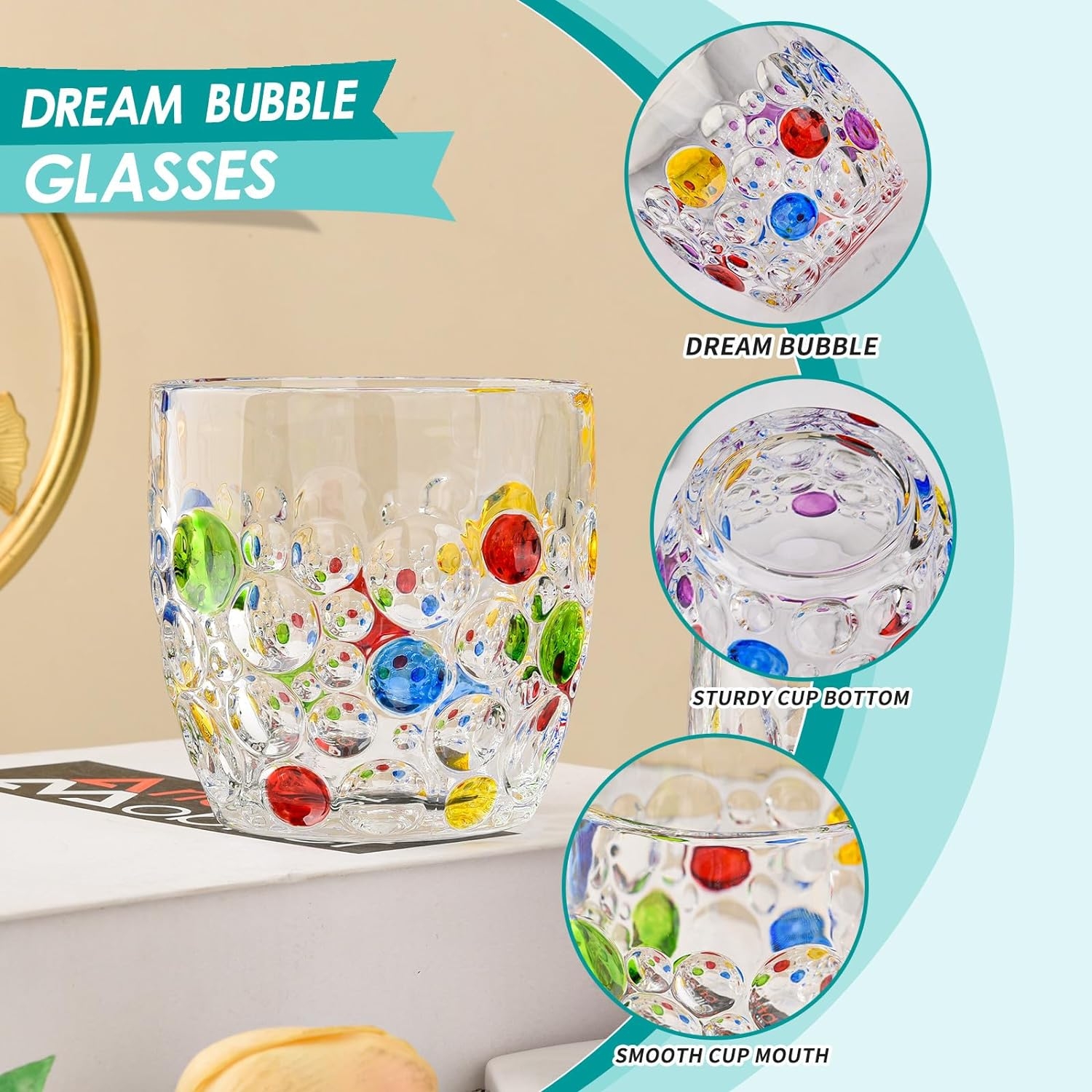 Colorful sparkling water cup, stemless champagne glasses, cocktail glasses, classic