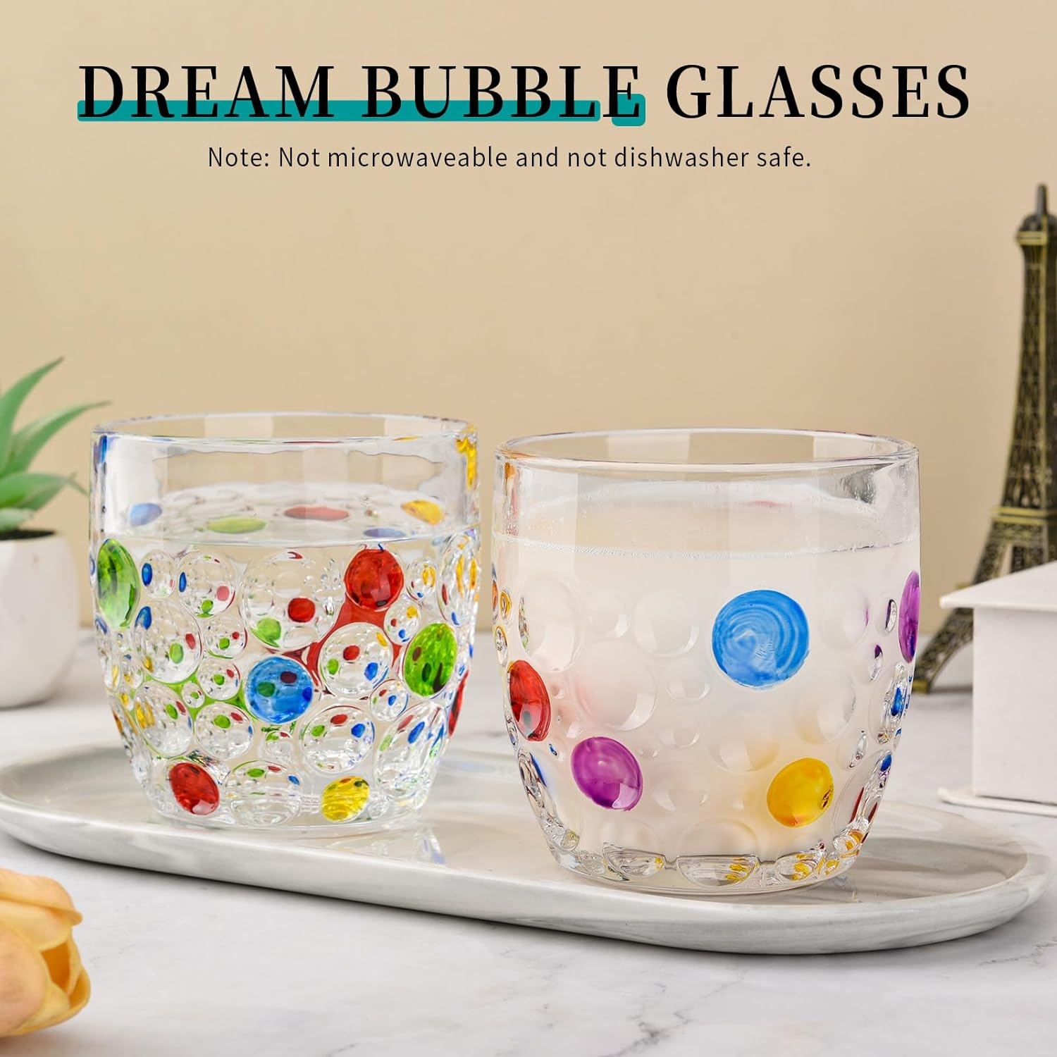 Colorful sparkling water cup, stemless champagne glasses, cocktail glasses, classic