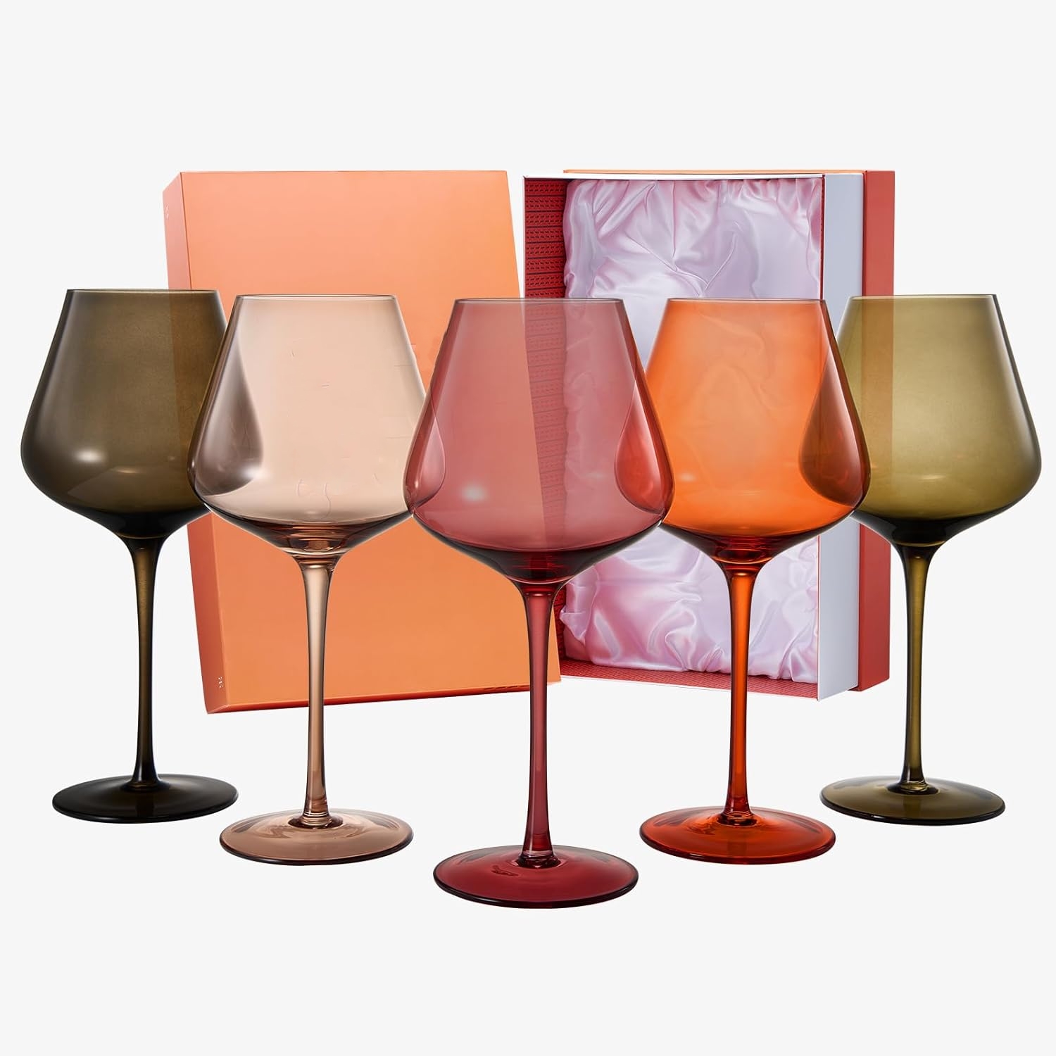 Colored Crystal Wine Glasses Set of 5, Large 20 Ounce Glass Tumblers, Tumblers, Colored Glassware