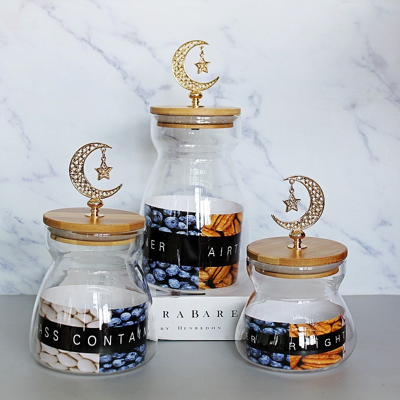 Glass bamboo lid sealed jar coffee bean cotton swab candle holder home decoration storage jar