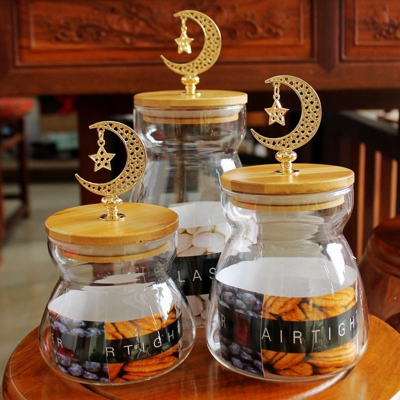 Glass bamboo lid sealed jar coffee bean cotton swab candle holder home decoration storage jar