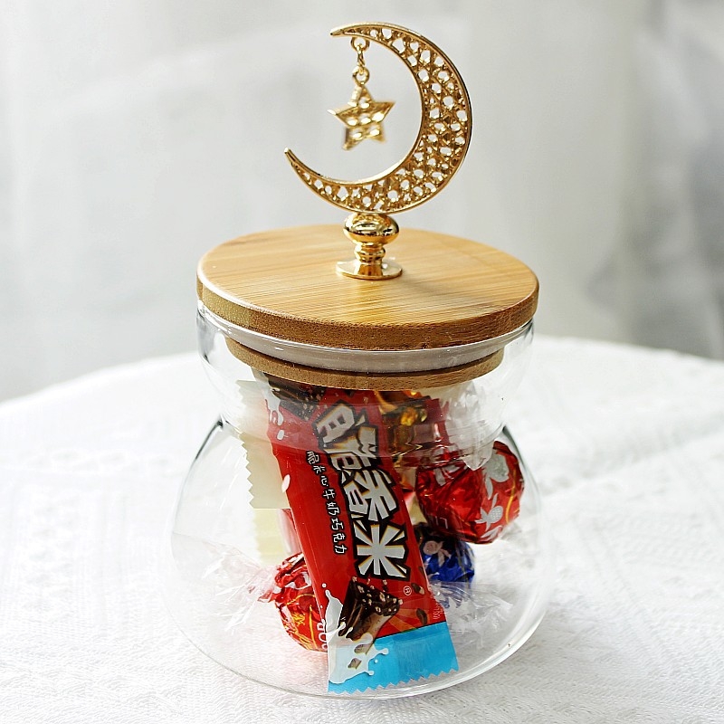 Glass bamboo lid sealed jar coffee bean cotton swab candle holder home decoration storage jar
