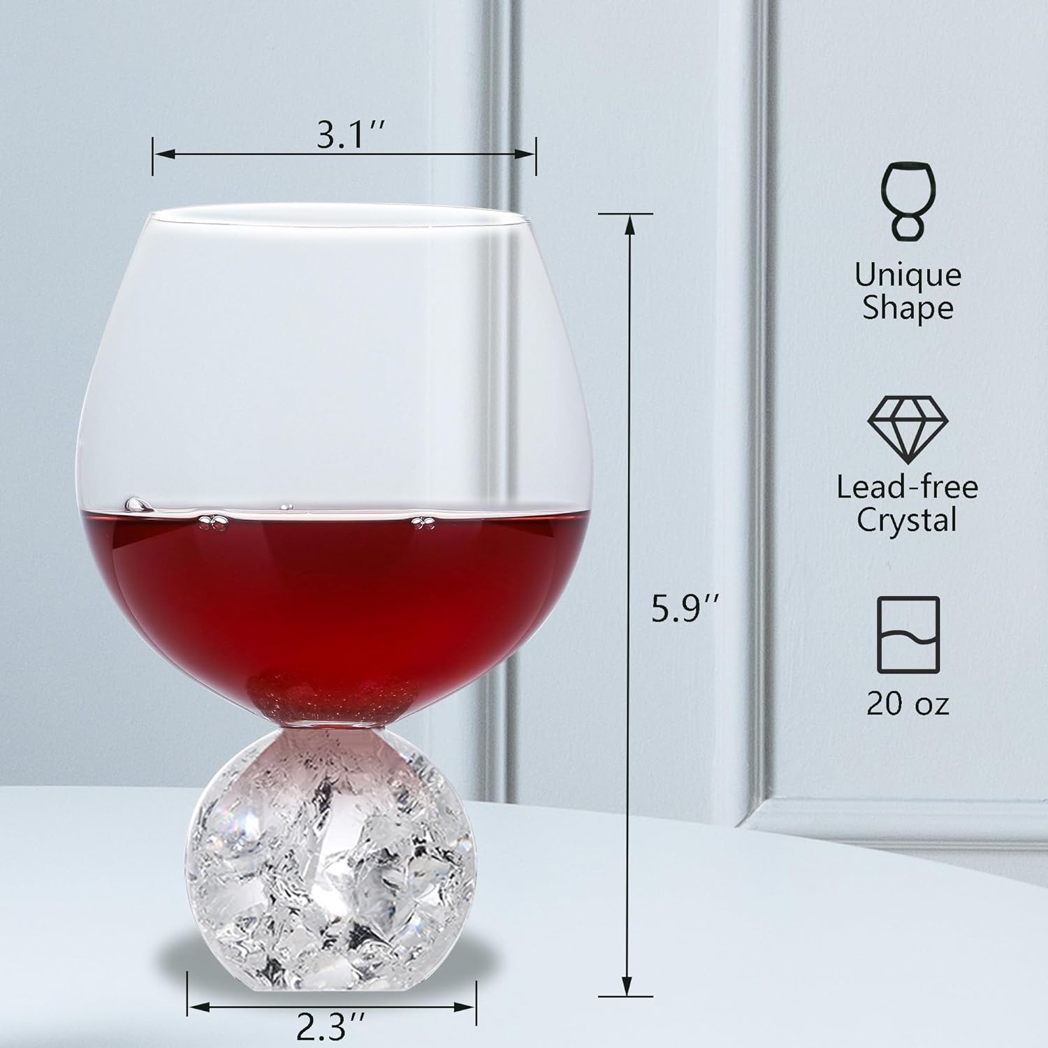 Red wine glass crystal wine glass with ball base wine tasting, anniversary, birthday gift