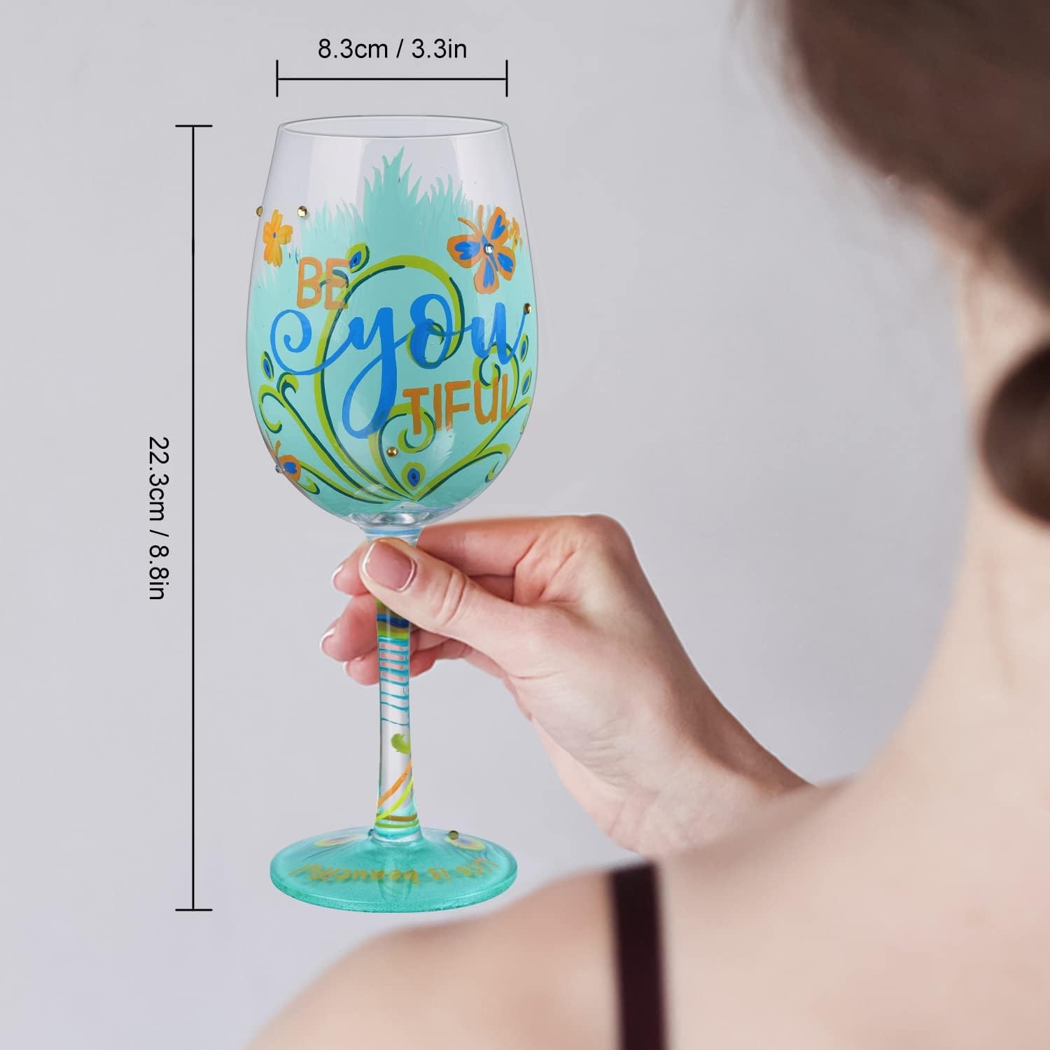 Peacock Hand Painted Wine Glass 15 oz Colorful Wine Glass Women Personalized Birthday Peacock Gift