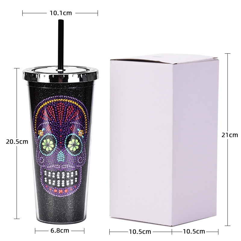 Double-layer straw cup diamond creative water cup Halloween large capacity beverage bottle