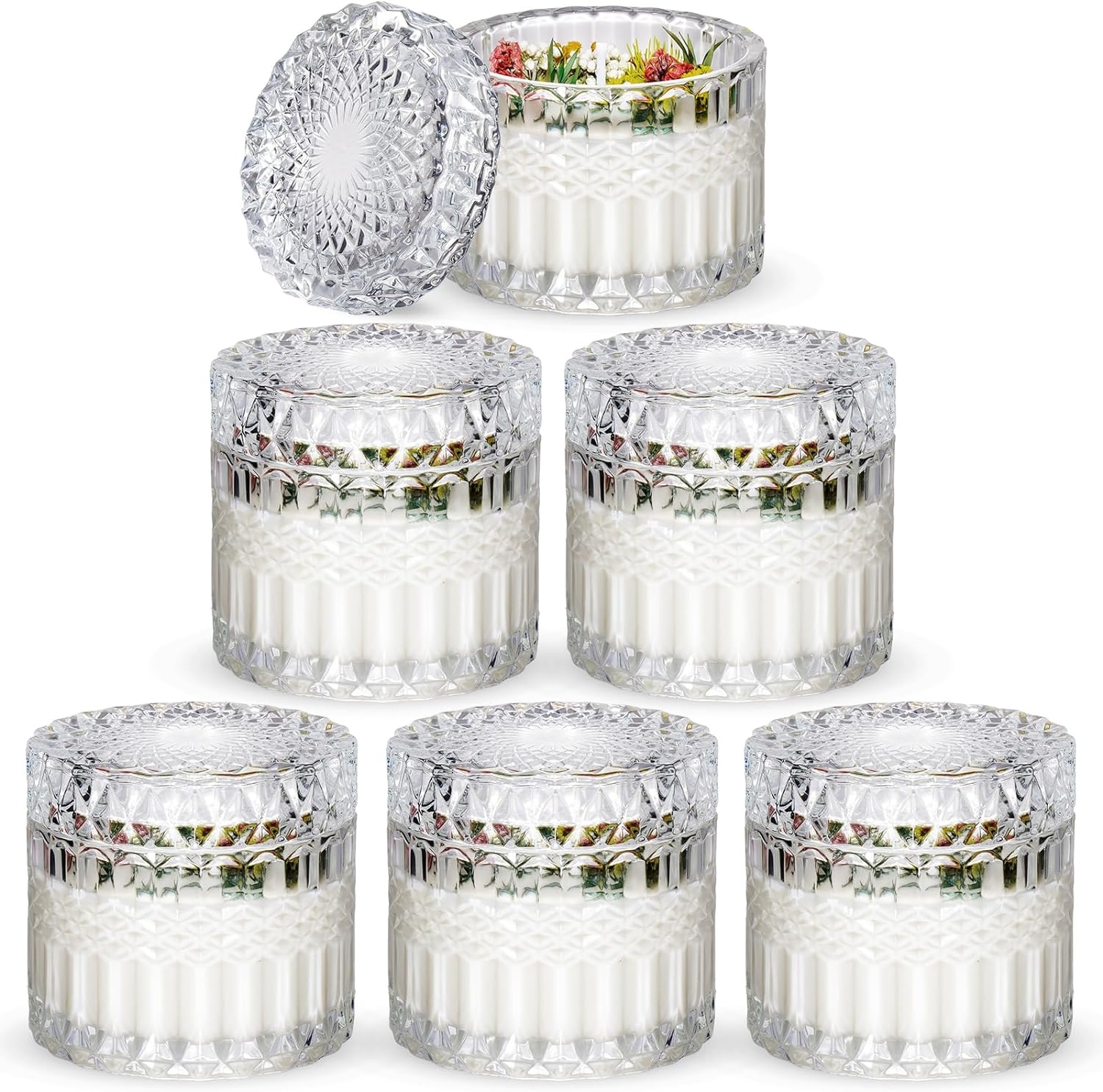 8OZ glass candle jar with lid multi-purpose storage unique embossed design suitable for home decoration