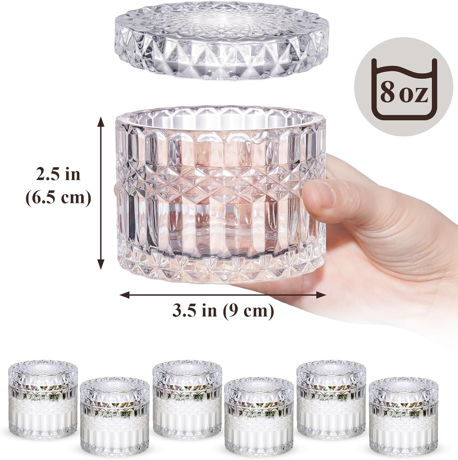 8OZ glass candle jar with lid multi-purpose storage unique embossed design suitable for home decoration