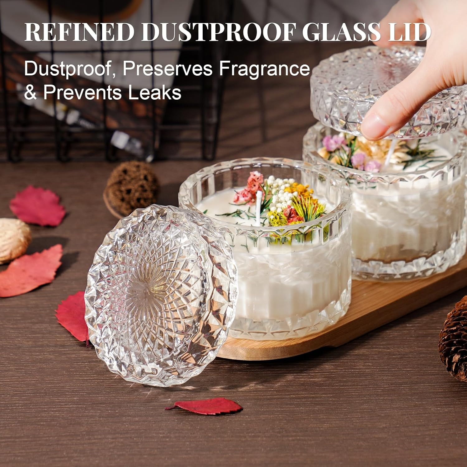 8OZ glass candle jar with lid multi-purpose storage unique embossed design suitable for home decoration