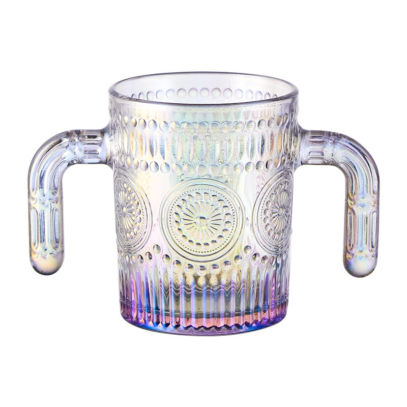 High-Looking Embossed Sunflower Double-Eared Glass Cup Household Beer and Coffee Cup with Handle for Presents