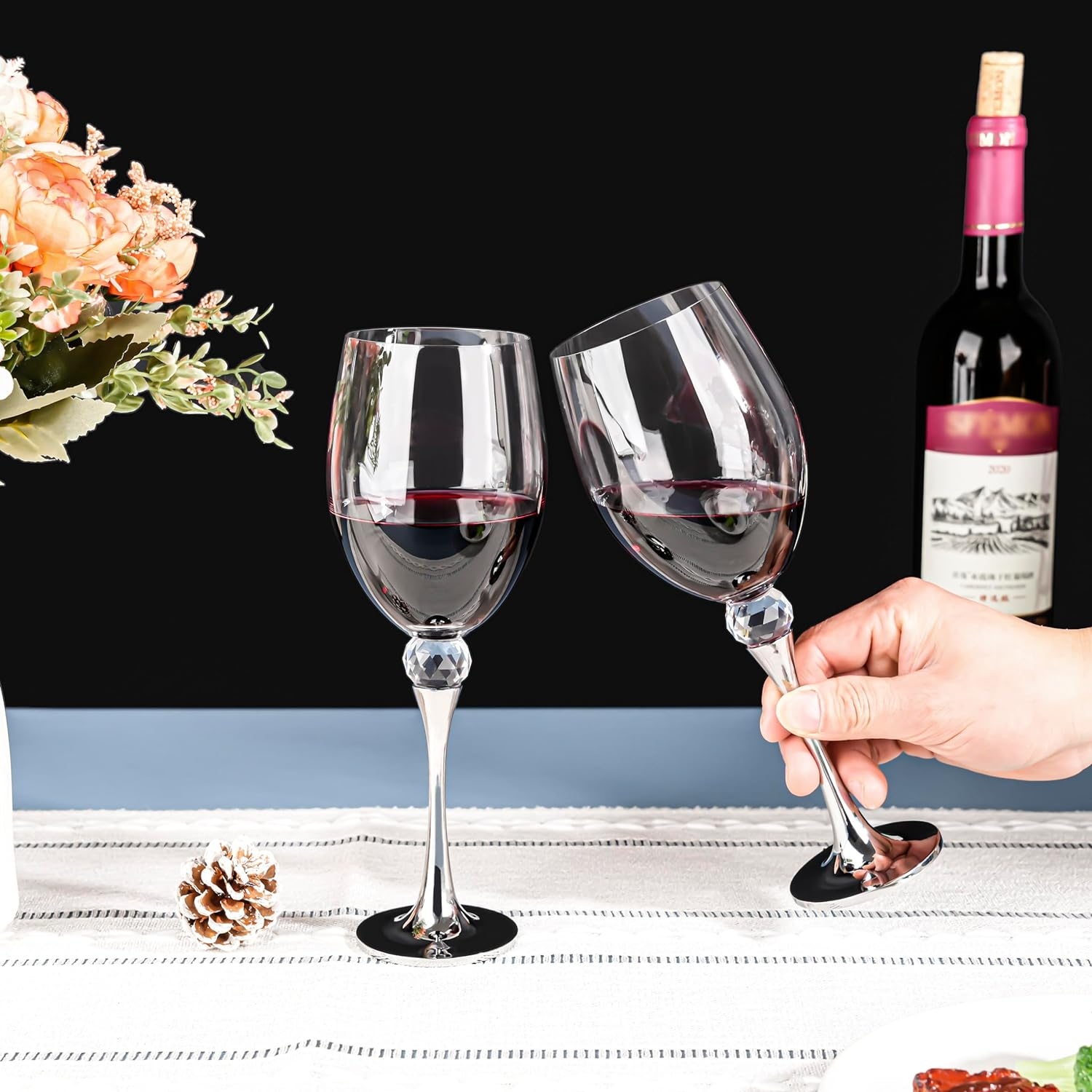 Premium Crystal Wine Glasses with Metal Base - Ideal Gifts for Any Occasion Long Stem Design
