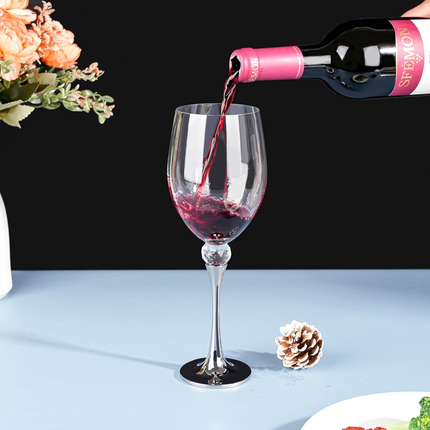 Premium Crystal Wine Glasses with Metal Base - Ideal Gifts for Any Occasion Long Stem Design