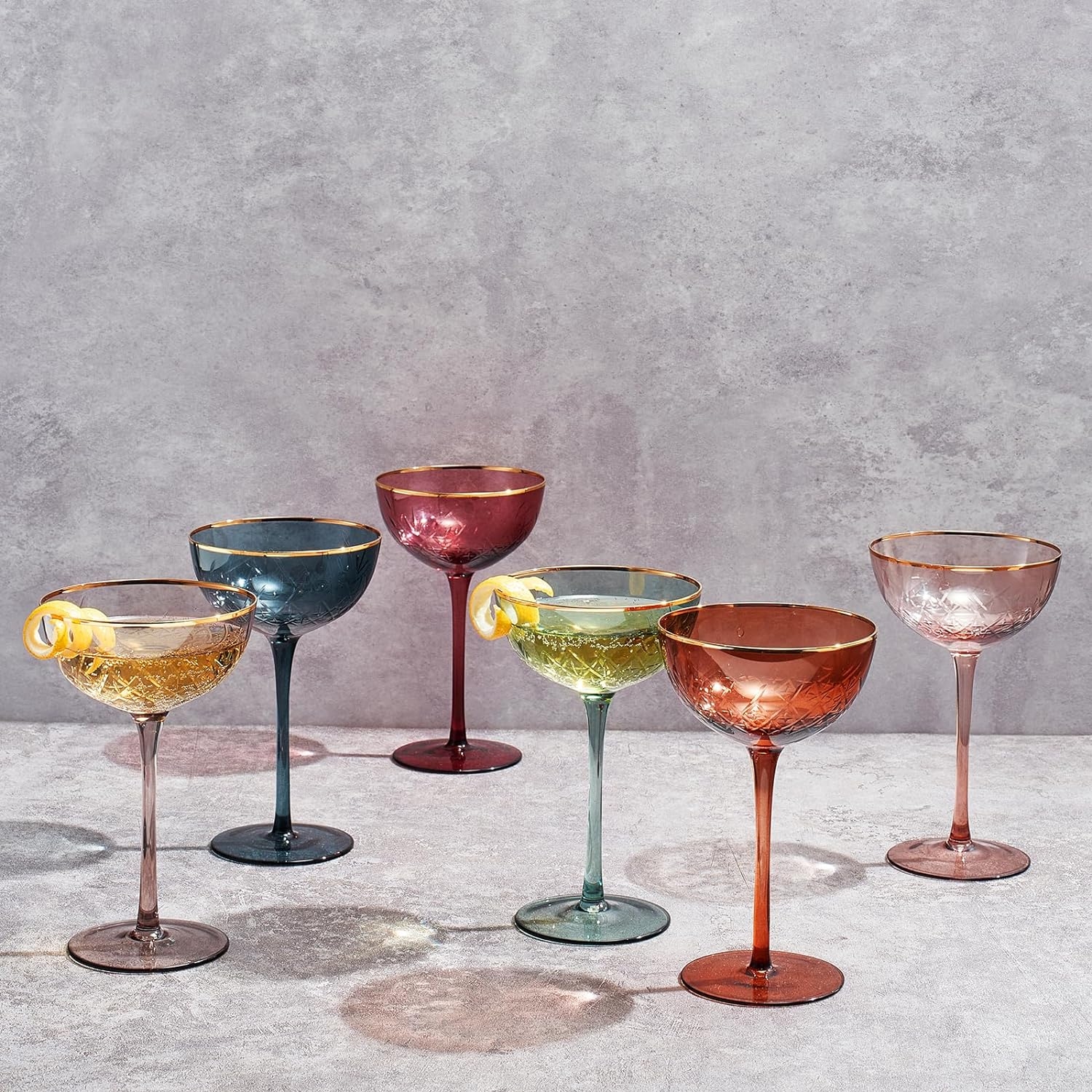 Vintage Art Deco stemware for champagne, martinis, cocktails; crystal speakeasy style tea cup with handle