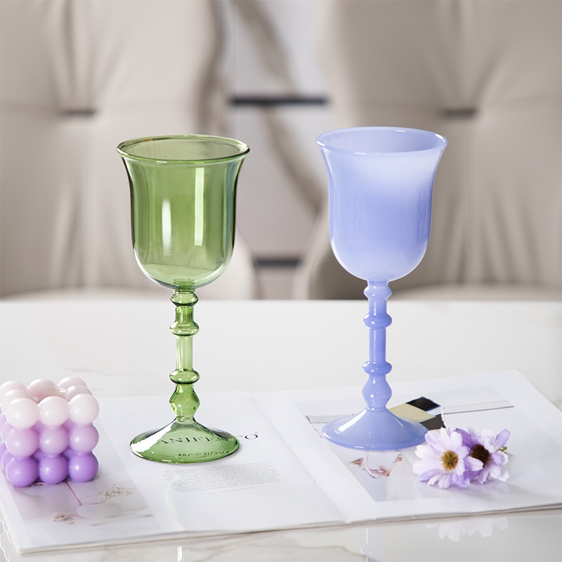 Murano Glass Goblets Venetian Goblets & Colored Dessert Wine Glasses - Roman Column Design & Colored Glass Wine Glasses for Home Decoration