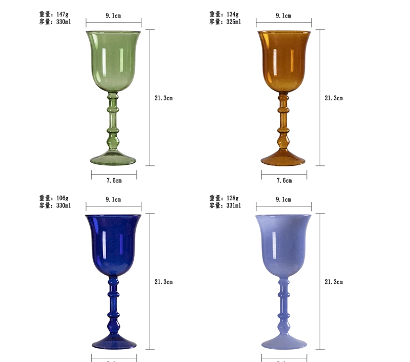 Murano Glass Goblets Venetian Goblets & Colored Dessert Wine Glasses - Roman Column Design & Colored Glass Wine Glasses for Home Decoration