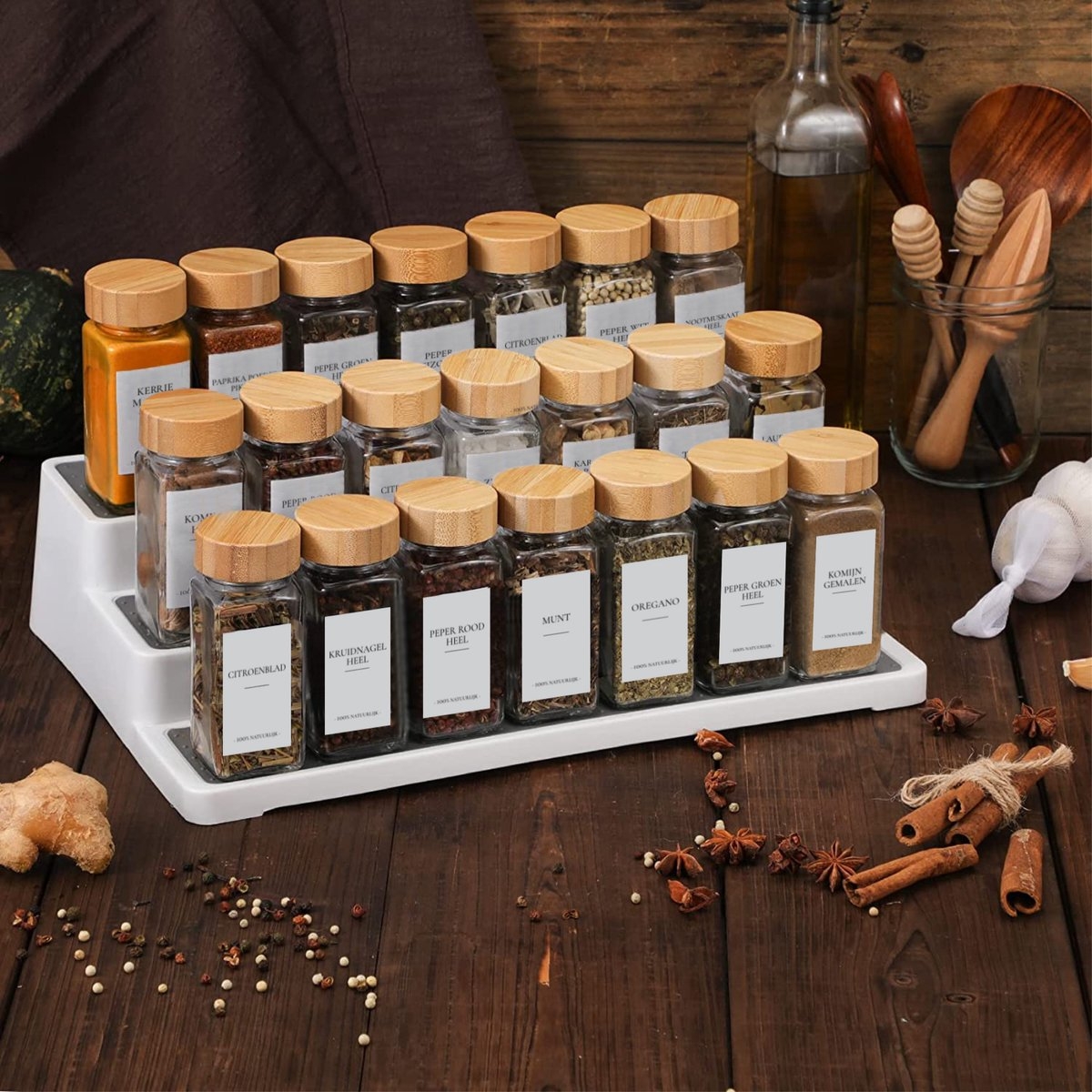 Square glass spice jar with bamboo lid sprinkler lid spice bottle spice jar complete set