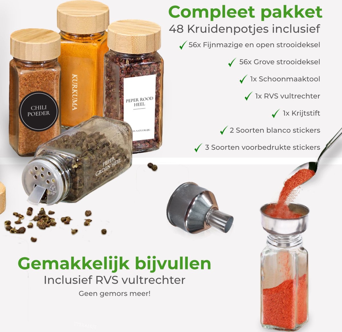 Unique Square Glass Spice Jar Set - Complete with Bamboo Lid and Sprinkler Lid for Optimal Storage and Dispensing