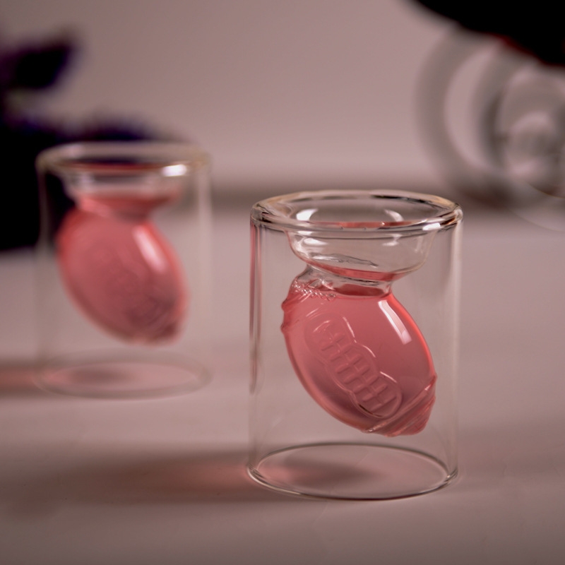 Unique Small-Capacity Rugby-Shaped Double Layer Transparent Wine Glass - Ideal for Creative & Personalized Bar Drinks like Vodka and Spirits