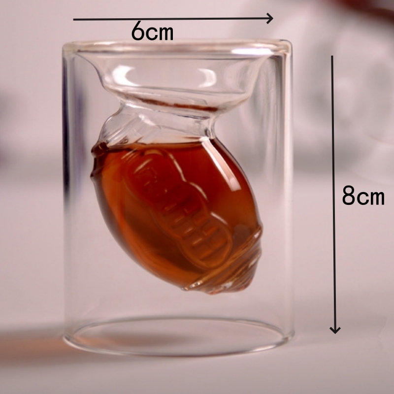 Unique Small-Capacity Rugby-Shaped Double Layer Transparent Wine Glass - Ideal for Creative & Personalized Bar Drinks like Vodka and Spirits