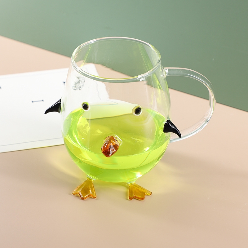 Cartoon three-dimensional penguin glass water cup household drinking cup with handle deer wine glass goblet