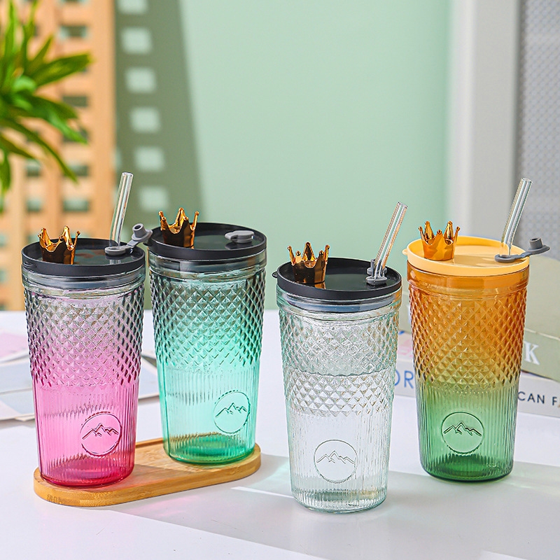 Office worker explosion-proof and high temperature resistant glass water cup with lid, sealed straw cup