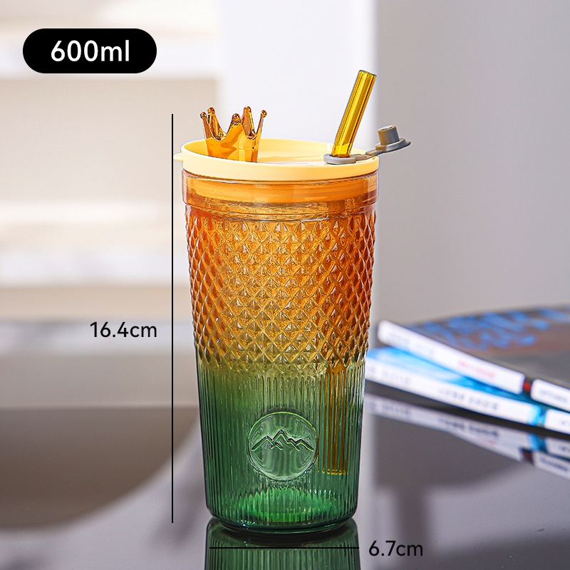 Office worker explosion-proof and high temperature resistant glass water cup with lid, sealed straw cup