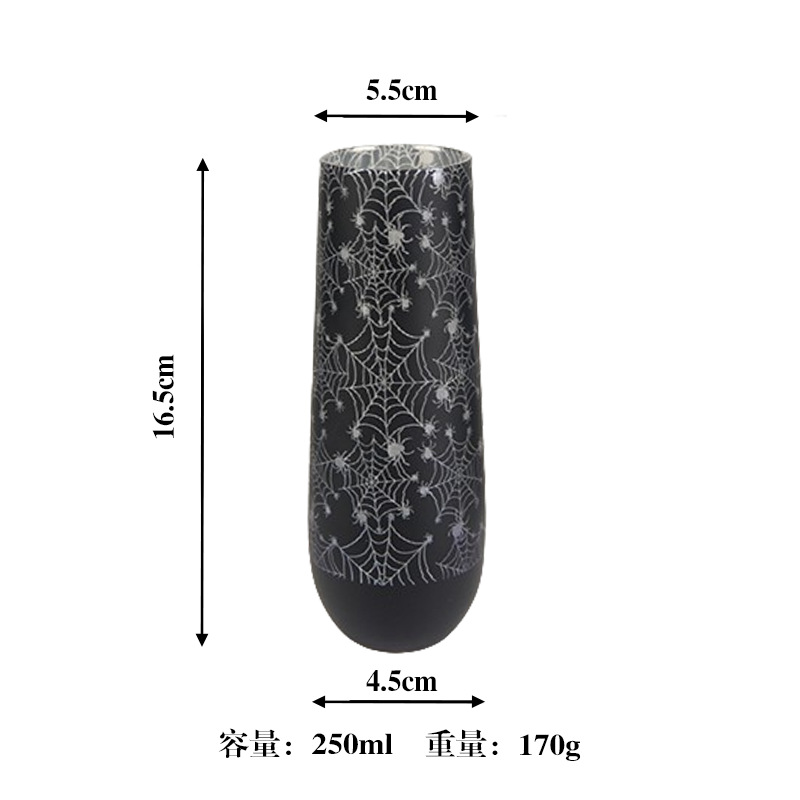Spooky Halloween Black Matte Champagne Glass with Spider Design