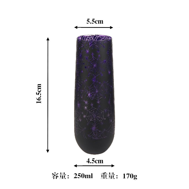 Spooky Halloween Black Matte Champagne Glass with Spider Design